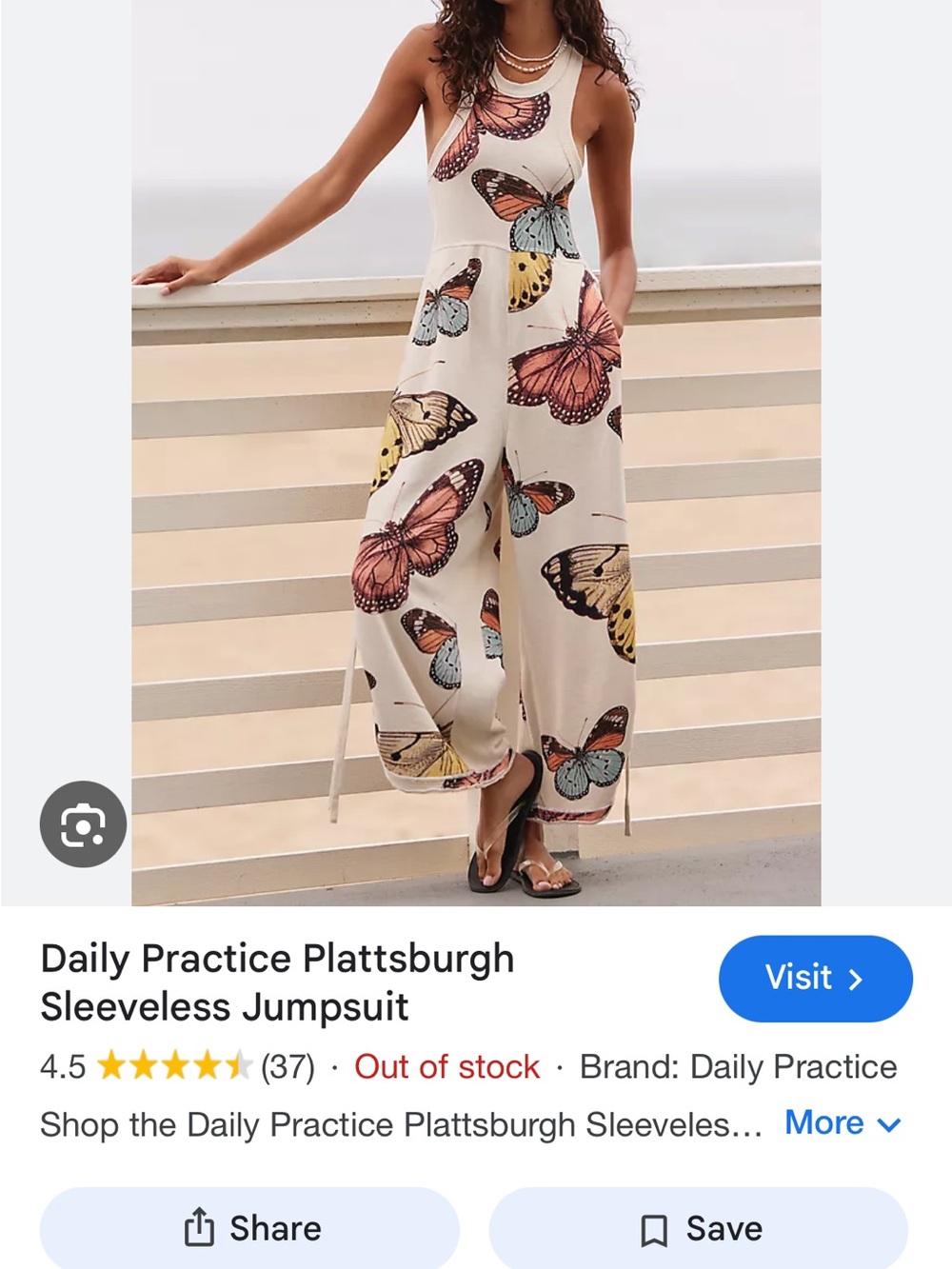 Anthropologie butterfly print Sleeveless Cream slouchy Jumpsuit large - Picture 2 of 8